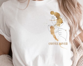 Kaffeeliebhaber-T-Shirt, Line-Art-Kaffee-Shirt, künstlerisches Geschenk für Sie, einzigartiges Geschenk für College-Studenten, Kaffeetrinker-Geschenk, minimalistisches Line-Art-Design