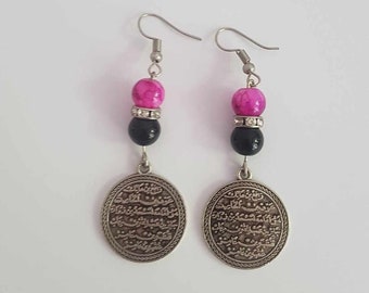 Beautiful handmade earrings with glass beads and coin