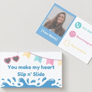 Dating Business Card, Editable Business Cards Template, Dating, Flirty, Funny Card, Calling Card, Date Ideas, Summer, Slip, Slide, Love