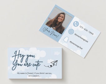 Dating Business Card, Editable Business Cards Template, Dating, Flirty, Funny Card, Calling Card, Date Ideas, Blue, Paper Plane