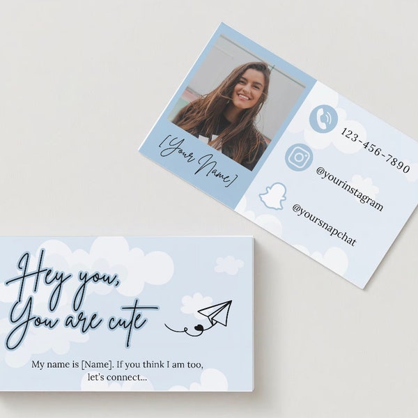 Dating Business Card, Editable Business Cards Template, Dating, Flirty, Funny Card, Calling Card, Date Ideas, Blue, Paper Plane