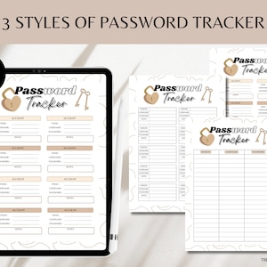 3 Styles of Password Tracker, Password Log, Password Organizer Printable & Fillable Password Keeper, Password A4/Letter/Instant Download PDF