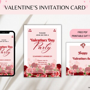 Bewerkbare digitale valentijnsuitnodiging | Uitnodiging voor Valentijnsdagfeest Uitnodigingsevenement rode roze rozen Romantisch feest, stelletjes