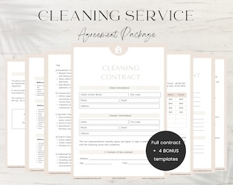 Simple beige commercial cleaning service contract template, editable canva cleaning business forms, pdf, for cleaning contractors/companies
