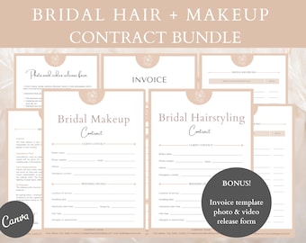 Editable bridal hair and makeup contract/agreement canva template for freelance makeup artist and hairstylist, printable contract bundle,
