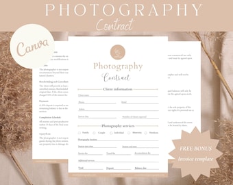 Beige editable photography wedding/commercial contract canva template for photo shoot and photographers, model release contract bundle, pdf