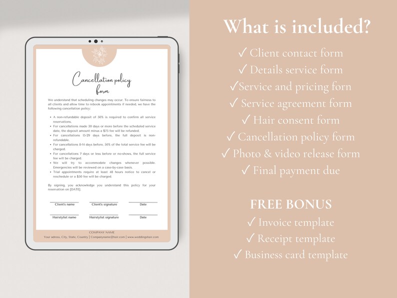 bridal froms and hair business cards and invoice template