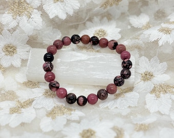 Rhodonite Crystal Bracelet | Heart Healing, Emotional Strength, 8mm Beads