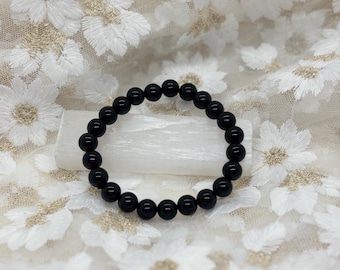 Black Obsidian Crystal Bracelet  Energy Cleansing & Protection | 8mm Beaded Healing Bracelet
