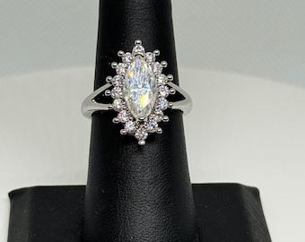 Marquis-cut center halo Moissanite engagement ring
