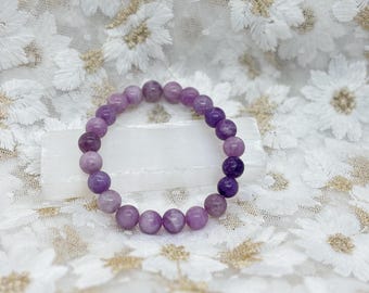 Lepidolite Crystal Bracelet | Stress Relief & Emotional Balance | 8mm Beaded Healing Bracelet