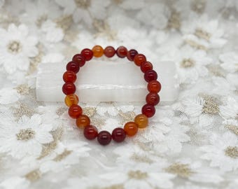 Red Carnelian Crystal Bracelet | Motivation & Confidence | 8mm Beaded Healing Bracelet