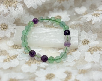 Fluorite Crystal Bracelet  Focus & Mental Clarity | 8mm Beaded Healing Bracelet