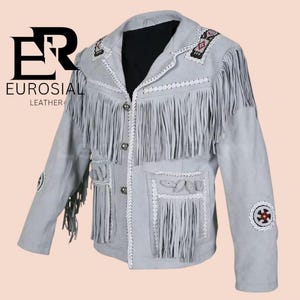 Men's Hand-Stitched Western Style Cowboy Suede Leather Jacket with Fringes | Traditional Native Outfit Jacket | High-Quality Vintage Apparel