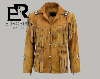 Hand-Stitched Buckskin Suede Leather Jacket: Vintage Western Fringed Cowboy Style