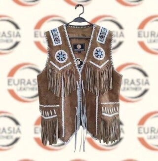 Gilet Lungo Con Frange In Finta Pelle Scamosciata – Stile Cowgirl E Hippie – Senza Maniche, Colore Nero E Cammello, Taglie XL E 3XL