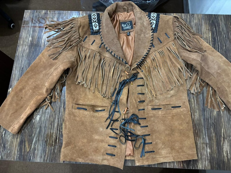 Handmade Suede Western Cowboy Jacket: Fringed & Beaded Vintage Style image 6