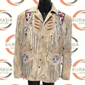 Veste western en cuir suédé faite main : manteau à franges rockabilly des années 80
