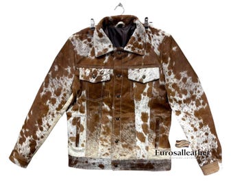 Handmade Cowhide Trucker Jacket – Real Hair-On Hide, Western Rodeo Coat
