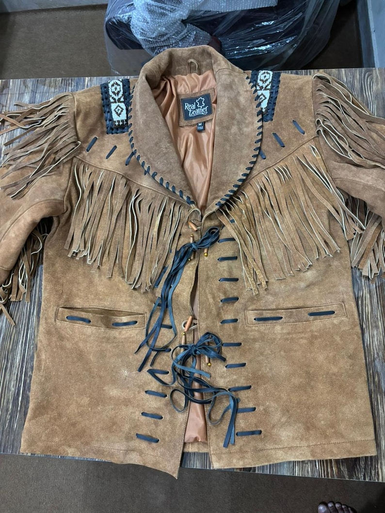 Handmade Suede Western Cowboy Jacket: Fringed & Beaded Vintage Style image 5
