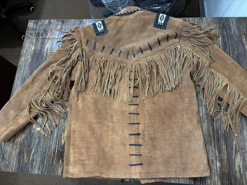 Handmade Suede Western Cowboy Jacket: Fringed & Beaded Vintage Style image 3