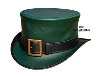 Handmade Green Leather Top Hat | Steampunk Gothic Festival Costume