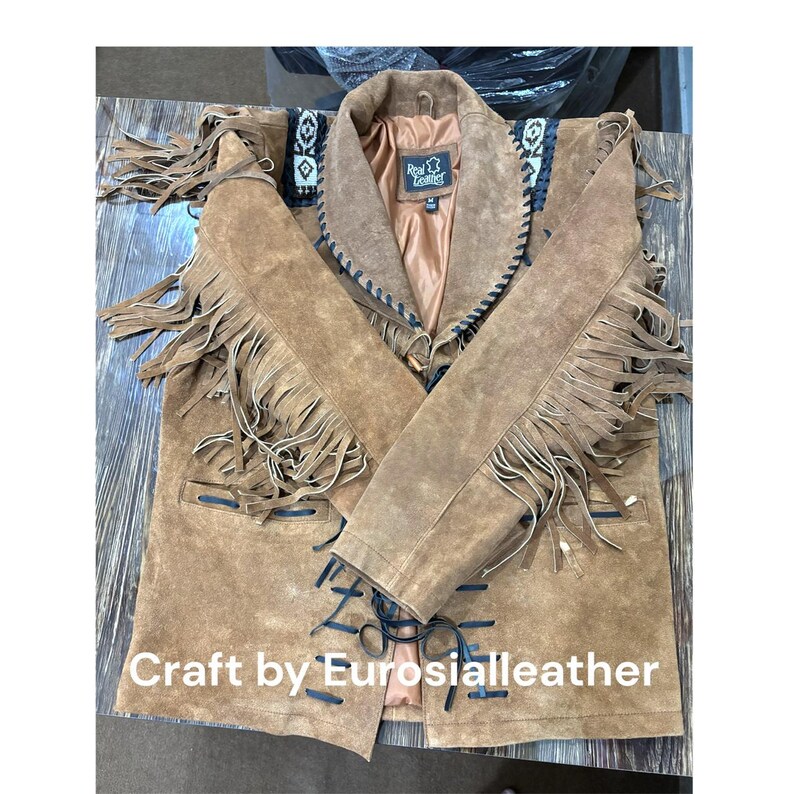 Handmade Suede Western Cowboy Jacket: Fringed & Beaded Vintage Style image 2