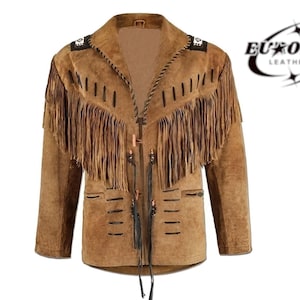 Handmade Suede Western Cowboy Jacket: Fringed & Beaded Vintage Style image 1