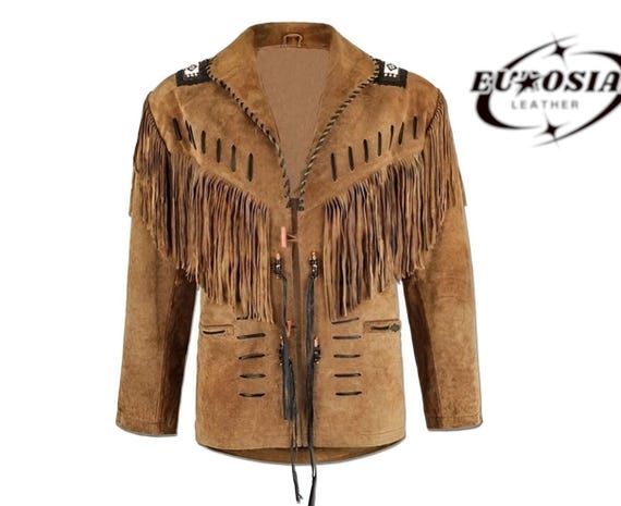 Handmade Suede Western Cowboy Jacket: Fringed & Beaded Vintage Style