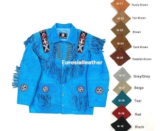 Handcrafted Suede Leather Western Jacket: Native Style Beads & Fringes