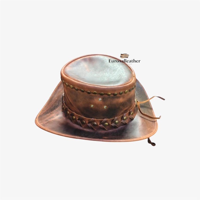 Vintage Brown Leather Cowboy Hat | Handmade Western Rodeo Hat | Rustic ...