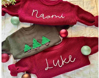 Custom Baby Christmas Sweater - Unique Baby Gift - Baby Announcement - Hand Embroidered Toddler Sweater