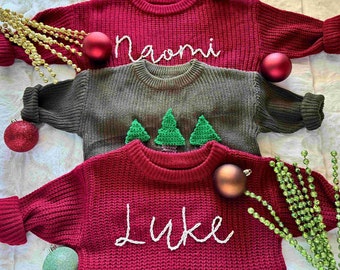 Maglione natalizio personalizzato per bambini - Regalo unico per bambini - Annuncio del bambino - Maglione per bambini ricamato a mano