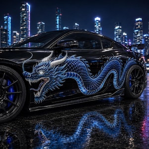Bright Japanese Dragon Side Decal  – Aggressive JDM Style Car Wrap
