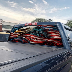 American Bald Eagle Rear Window Decal – Patriotic USA Flag Truck Wrap, Durable Outdoor Vinyl Sticker for Car or Truck Rear Glass