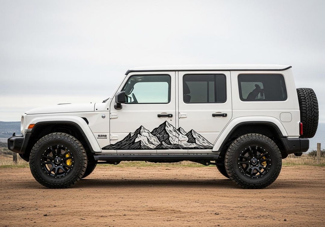 Adventure Mountain Vinyl Decal – Detailed Line Art Car Side Sticker ...