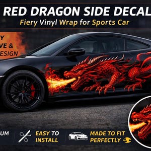 Aggressive Red Dragon Side Decal – Geometric Fire Vinyl Wrap (Sports Car Graphic)