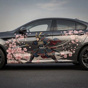 Samurai Cherry Blossom Side Decal – Japanese Warrior Full Side Wrap