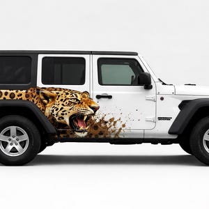 Aggressive Leopard Splash Side Decal, Animal Truck Vinyl Graphic (Both Sides)