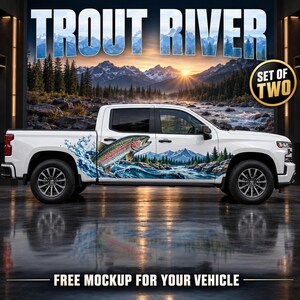 Trout River Fishing Decals, Mountain River Truck Graphics (Set of Two)
