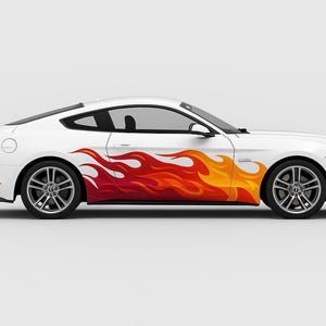 Calcomanía lateral de llamas de fuego: un envoltorio agresivo y de estilo hot rod para muscle cars y deportivos