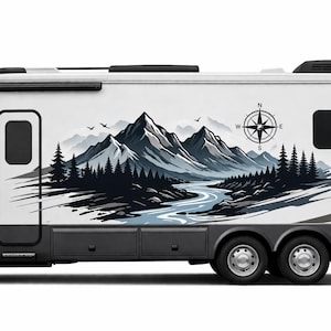 RV Mountain Landscape Vinyl Wrap, Colorful Forest River Camper Decal