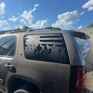 Chevy Tahoe Rear Window Decal: American Flag Mountain Vinyl (2007-2014)