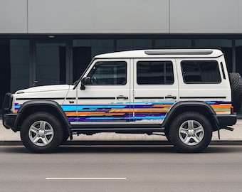 Retro Sunset Racing Stripes Car Side Decal: SUV, Truck, Van Vinyl Graphic