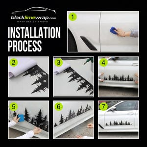 the instructions for how to paint a car with black pine trees