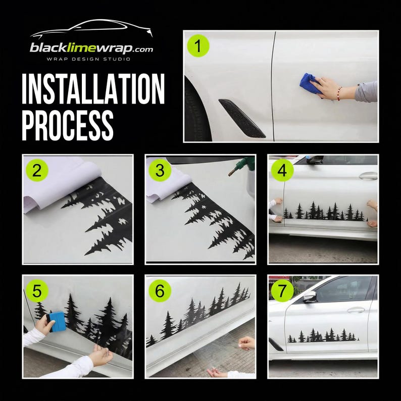 the instructions for how to paint a car with black pine trees