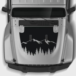 Adesivo de capô de montanha compatível com Jeep Wrangler – Adesivo de vinil off-road de floresta