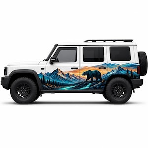 Alpine Bear Ridge Panorama Car Side Vinyl Decal - Outdoor Adventure Vehicle Graphic