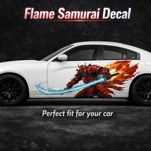 Flame Samurai Car Decal – Japanese Warrior Side Vinyl Wrap