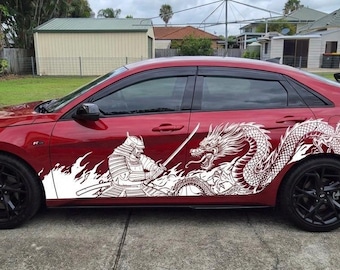 Naklejka samochodowa Samurai Dragon: świecąca naklejka winylowa